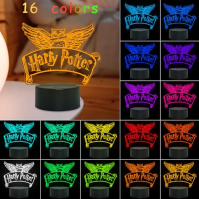 WYDCAA Harry 3D iluze Potter lampa 16 barev LED akrylové RGB dotykové noční světlo, noční lampička pro chlapce a dívky, dekorace